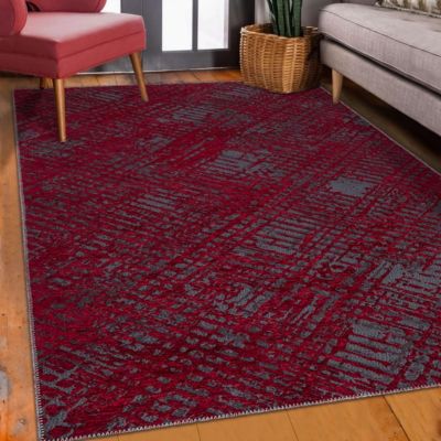 Tapis salon et chambre tissé motif faux uni TEREMINDE, rouge, gris