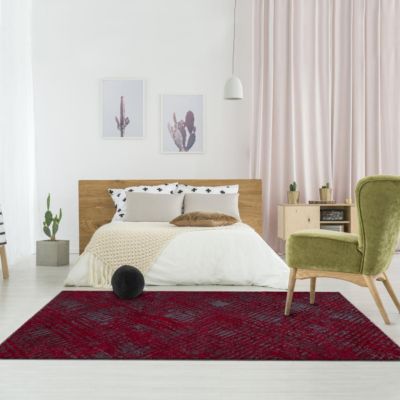 Tapis salon et chambre tissé motif faux uni TEREMINDE, rouge, gris