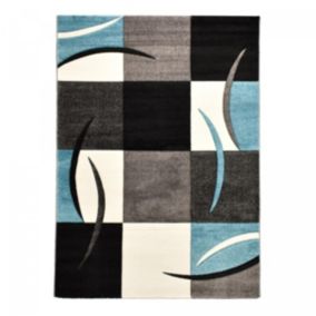 Tapis salon et chambre tissé motif géométrique ABSTRATA, bleu