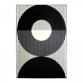 Tapis salon et chambre tissé motif géométrique AF1 VINILO, noir, blanc