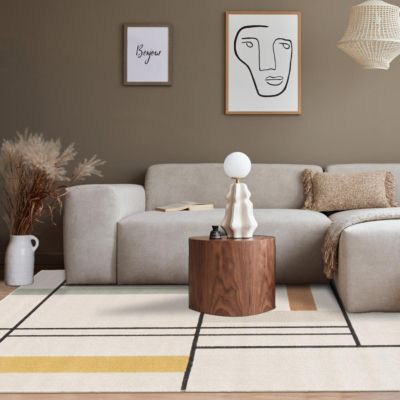 Tapis salon et chambre tissé motif géométrique CONTEMREC, beige, jaune, orange