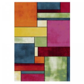 Tapis salon et chambre tissé motif géométrique GEOME, Rose, jaune, multicolore