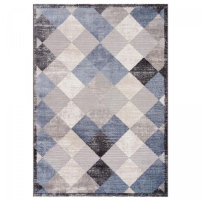 Tapis salon et chambre tissé motif géométrique HARLE, gris clair, gris foncé, bleu