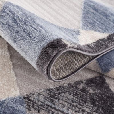 Tapis salon et chambre tissé motif géométrique HARLE, gris clair, gris foncé, bleu