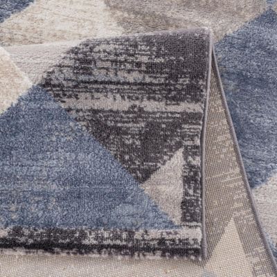 Tapis salon et chambre tissé motif géométrique HARLE, gris clair, gris foncé, bleu