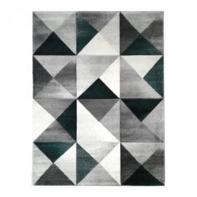 Tapis salon et chambre tissé motif géométrique TRANDOU, gris, vert