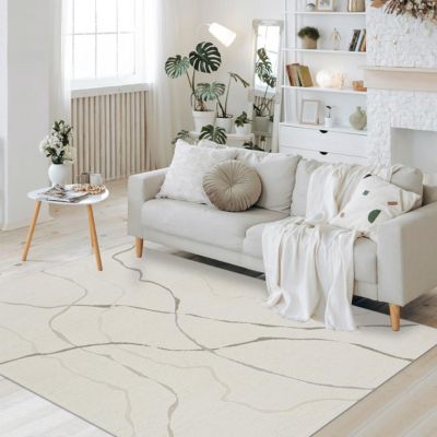 Tapis salon LIGN O 140x200 cm Crème - Tapis Cuisine doux et soyeux