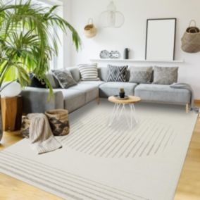 Tapis salon LOUSA 140x200 cm Crème - Tapis Cuisine doux et soyeux