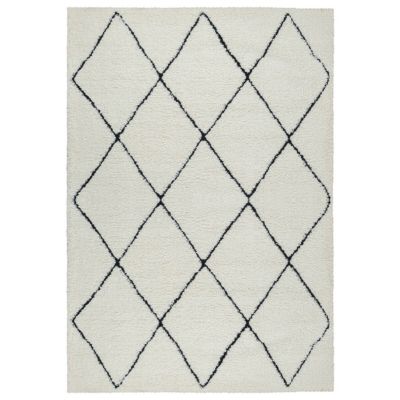 Tapis salon poils longs nordique - Blanc Noir - 200 x 290 cm