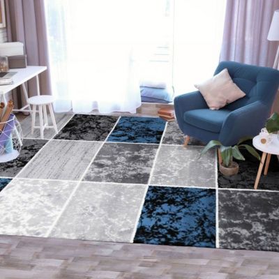 Tapis De Salon 160x230 Cm Motif Ethnique Gris Bleu - Polypropylène Résistant, Facile à Nettoyer, Hauteur De Poils 10 Mm