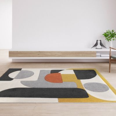 Tapis Sarah motif graphique 150 x 200 cm noir et blanc