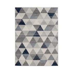 Tapis scandinave à courtes mèches géométrique Olivetto 290x200 CM - Bleu