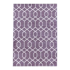 Tapis scandinave à courtes mèches graphique Huppe 340x240 CM - Violet