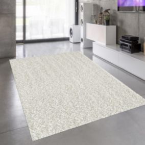 Tapis shaggy 120x170 rectangle tissé crème motif uni SG LOCA