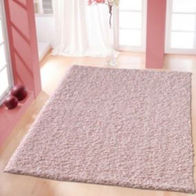 Tapis shaggy 120x170 rectangle tissé rose clair motif uni SG LOCA