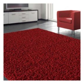 Tapis shaggy 120x170 rectangle tissé rouge motif uni SG LOCA