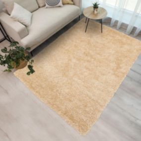 Tapis shaggy 160x230 rectangle fait main beige motif uni GLAMOURA