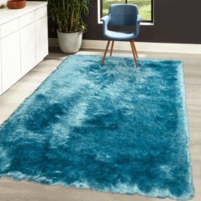 Tapis shaggy 160x230 rectangle fait main bleu motif uni SG FIN