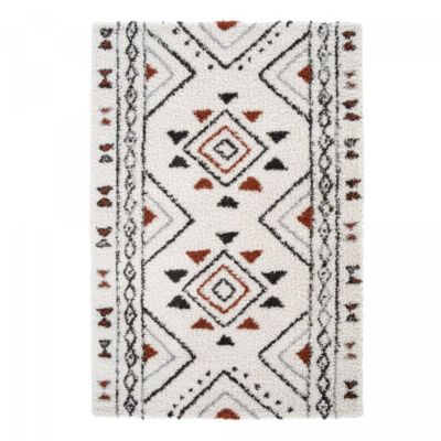 Tapis shaggy 160x230 rectangle tissé blanc et rouge motif berbère CHROMA 1