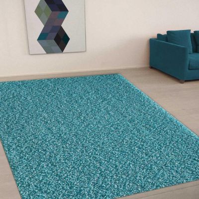 Tapis shaggy 160x230 rectangle tissé bleu motif uni SG LOCA