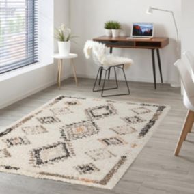 Tapis shaggy 160x230 rectangle tissé crème motif berbère CROMA 6