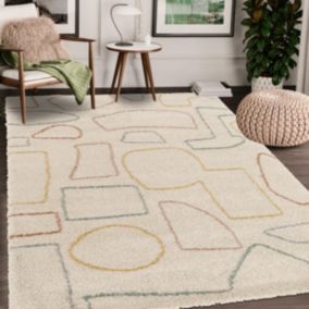 Tapis shaggy 160x230 rectangle tissé crème motif géométrique AURORA 2