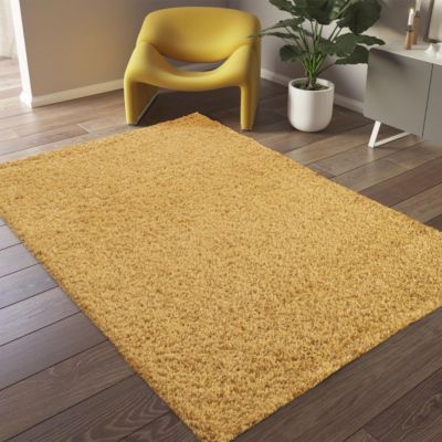 Tapis shaggy 200x290 rectangle tissé jaune motif uni CROMA 5