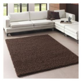 Tapis shaggy 200x290 rectangle tissé marron motif uni SG FLEX