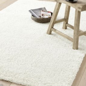 Tapis shaggy 80x150 rectangle tissé blanc motif uni AMORE 1