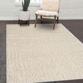 Tapis shaggy 80x150 rectangle tissé crème motif uni UNILA