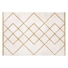 Tapis shaggy berbère - 160 x 230 cm - Blanc et doré - PRYSMI