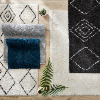 Tapis Shaggy Coltrane motif Berbère L. 170 x l. 120 x ep. 3 cm crème GoodHome