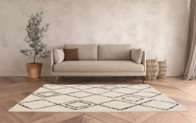 Tapis Shaggy Coltrane motif Berbère L. 170 x l. 120 x ep. 3 cm crème GoodHome