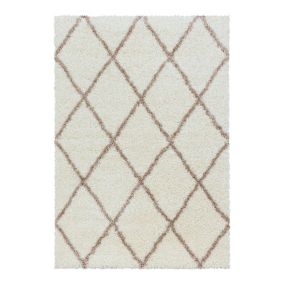 Tapis shaggy design rectangle géométrique Chantecler 110x60 CM - Crème