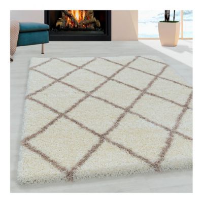 Tapis shaggy design rectangle géométrique Chantecler 170x120 CM - Crème