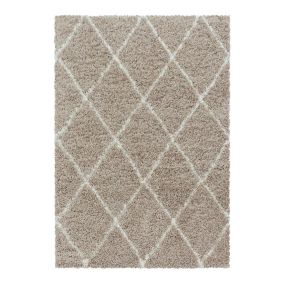 Tapis shaggy design rectangle géométrique Chantecler 230x160 CM - Beige