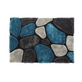 Tapis shaggy à poils longs - turquoise et gris - 120 x 170cm - PIETRA