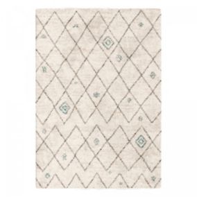 Tapis shaggy tissé motif berbère AMORE 2, écru, bleu