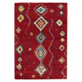 Tapis shaggy tissé motif berbère AMORE 4, rouge, blanc, jaune
