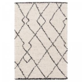 Tapis shaggy tissé motif berbère CROMA 12, noir, écru