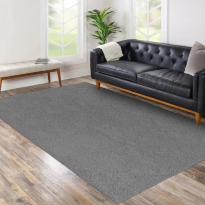 Tapis shaggy tissé motif uni TAPITOP, gris ,blanc