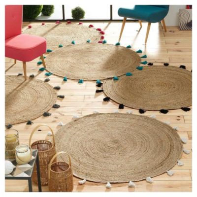 Tapis Shira - tapis rond à pompons - Douceur d'Intérieur - Tapis