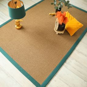 Tapis Sisal grosses boucles - Cuba havane - Ganse vert émeraude - 120 x 170 cm