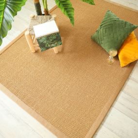 Tapis Sisal grosses boucles - Cuba paille dorée - Ganse lin camel - 140 x 200 cm