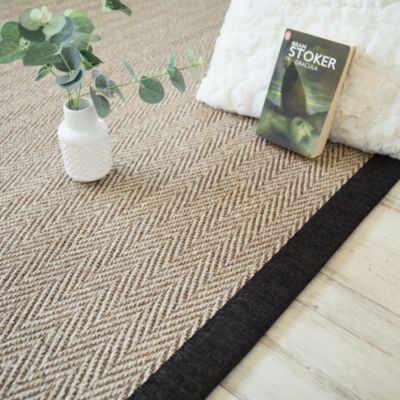 Tapis sisal - Maya chevron beige - Ganse chenille brun chiné - 200 x 200 cm