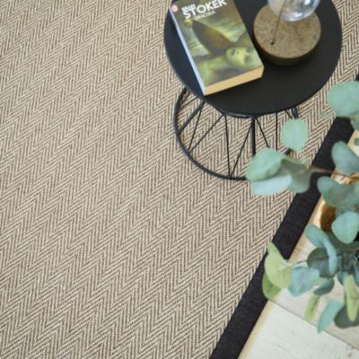 Tapis sisal - Maya chevron beige - Ganse chenille brun chiné - 200 x 200 cm