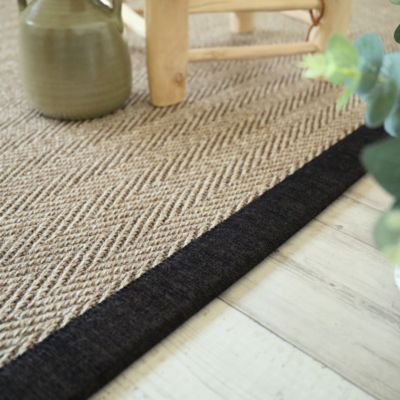 Tapis sisal - Maya chevron beige - Ganse chenille brun chiné - 200 x 200 cm