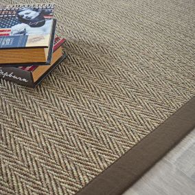 Tapis Sisal - Nairobi chevron - Ganse coton marron - 120 x 170 cm