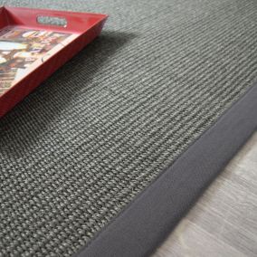 Tapis Sisal Quintana anthracite - Ganse coton anthracite - 120 x 170 cm