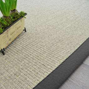 Tapis Sisal Quintana blanchi - Ganse coton anthracite - 120 x 170 cm